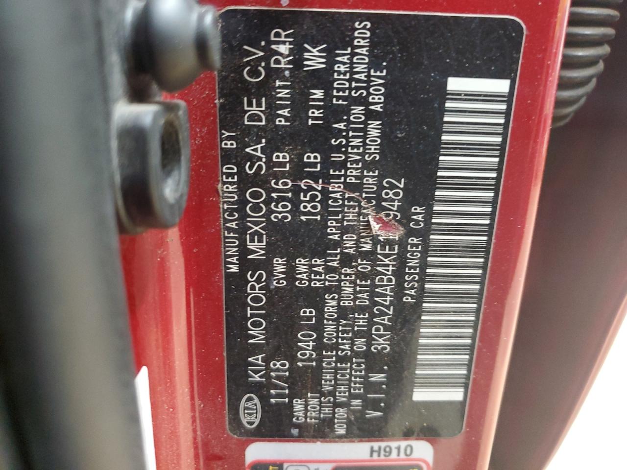 2019 Kia Rio S VIN: 3KPA24AB4KE179482 Lot: 92536065