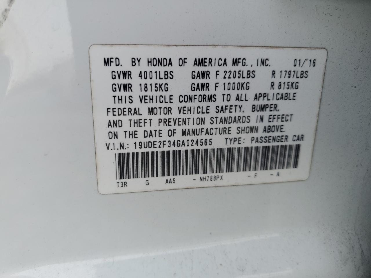 2016 Acura Ilx Base Watch Plus VIN: 19UDE2F34GA024565 Lot: 93613615