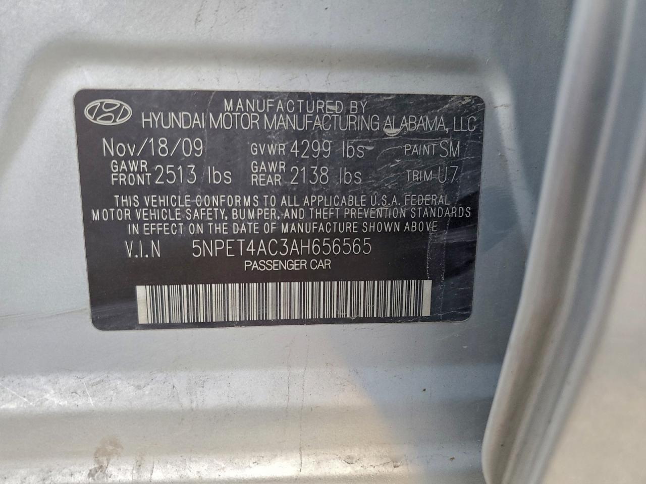 2010 Hyundai Sonata Gls VIN: 5NPET4AC3AH656565 Lot: 93857655