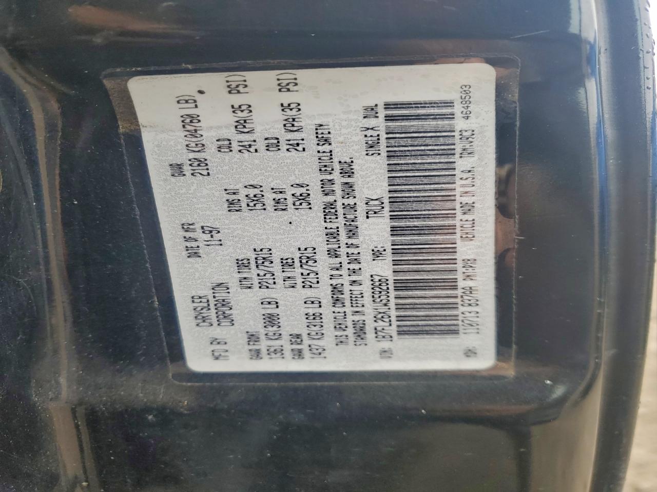 1998 Dodge Dakota VIN: 1B7FL26X1WS592667 Lot: 90124665