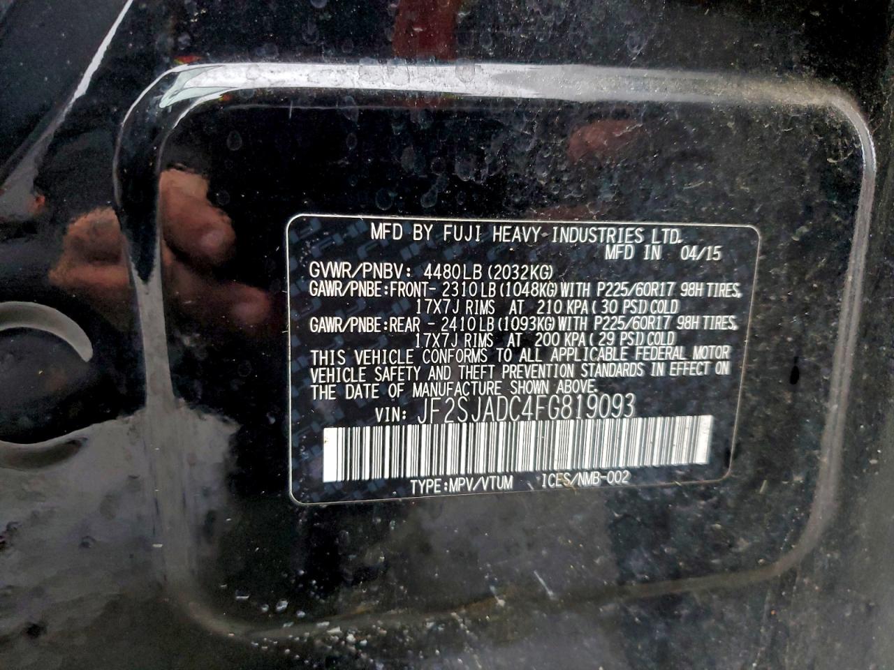 2015 Subaru Forester 2.5I Premium VIN: JF2SJADC4FG819093 Lot: 93985585