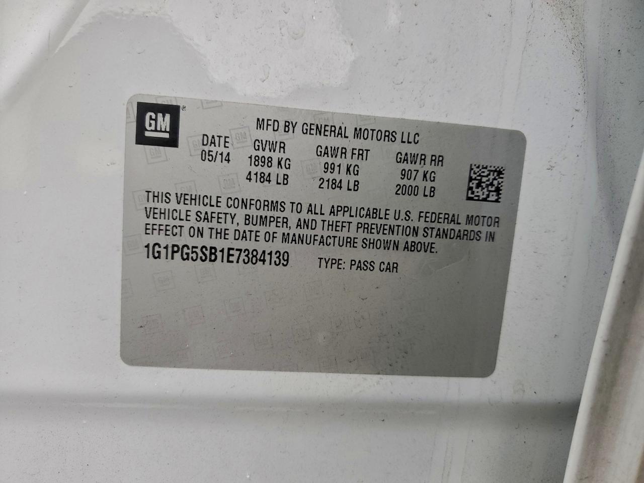 2014 Chevrolet Cruze Ltz VIN: 1G1PG5SB1E7384139 Lot: 94196705