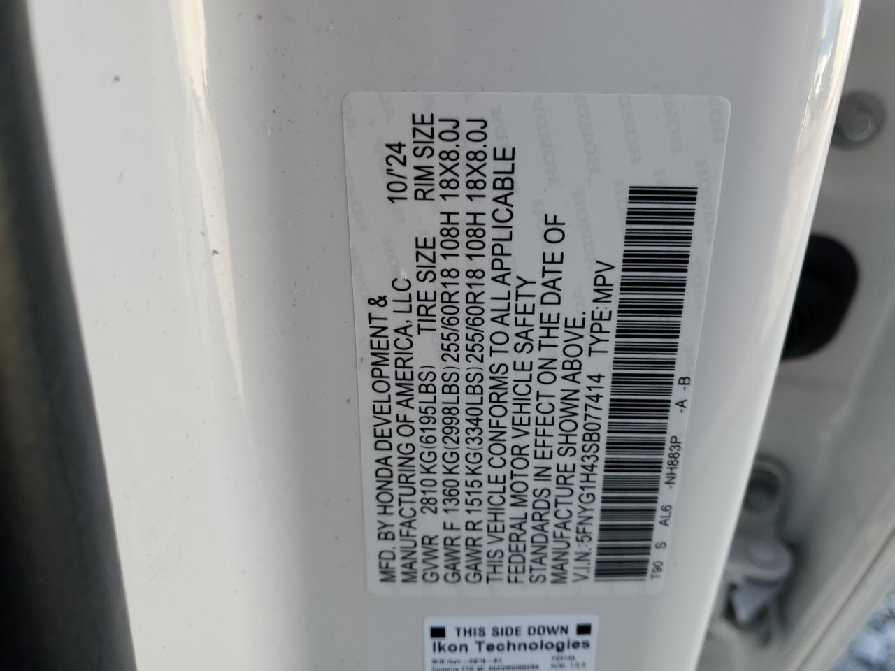 2025 Honda Pilot Exl VIN: 5FNYG1H43SB077414 Lot: 92485055