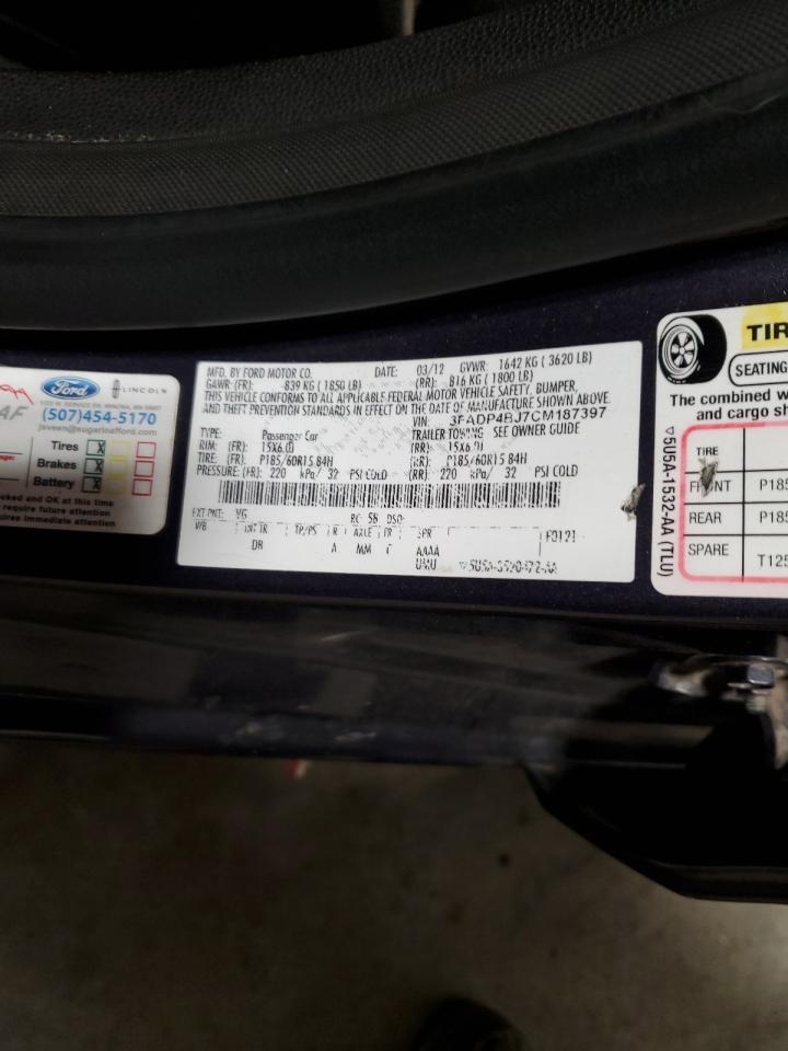 2012 Ford Fiesta Se VIN: 3FADP4BJ7CM187397 Lot: 93353055