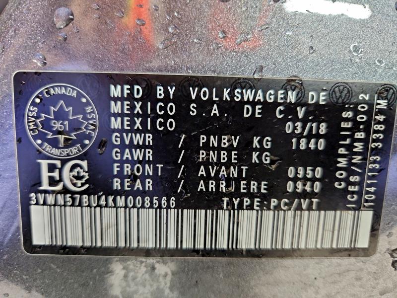 2019 VOLKSWAGEN JETTA S  