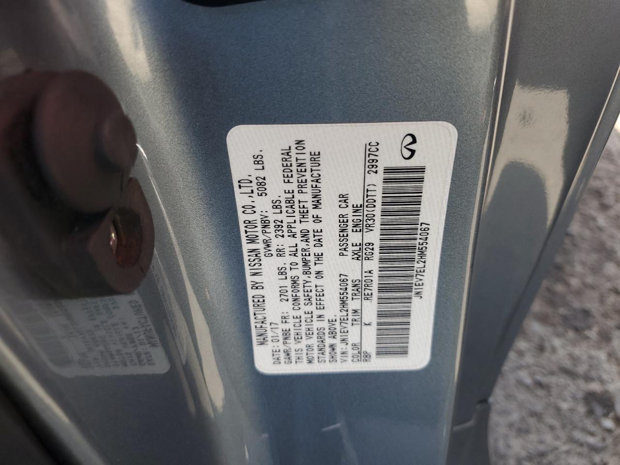 2017 Infiniti Q60 Premium VIN: JN1EV7EL2HM554067 Lot: 92318525