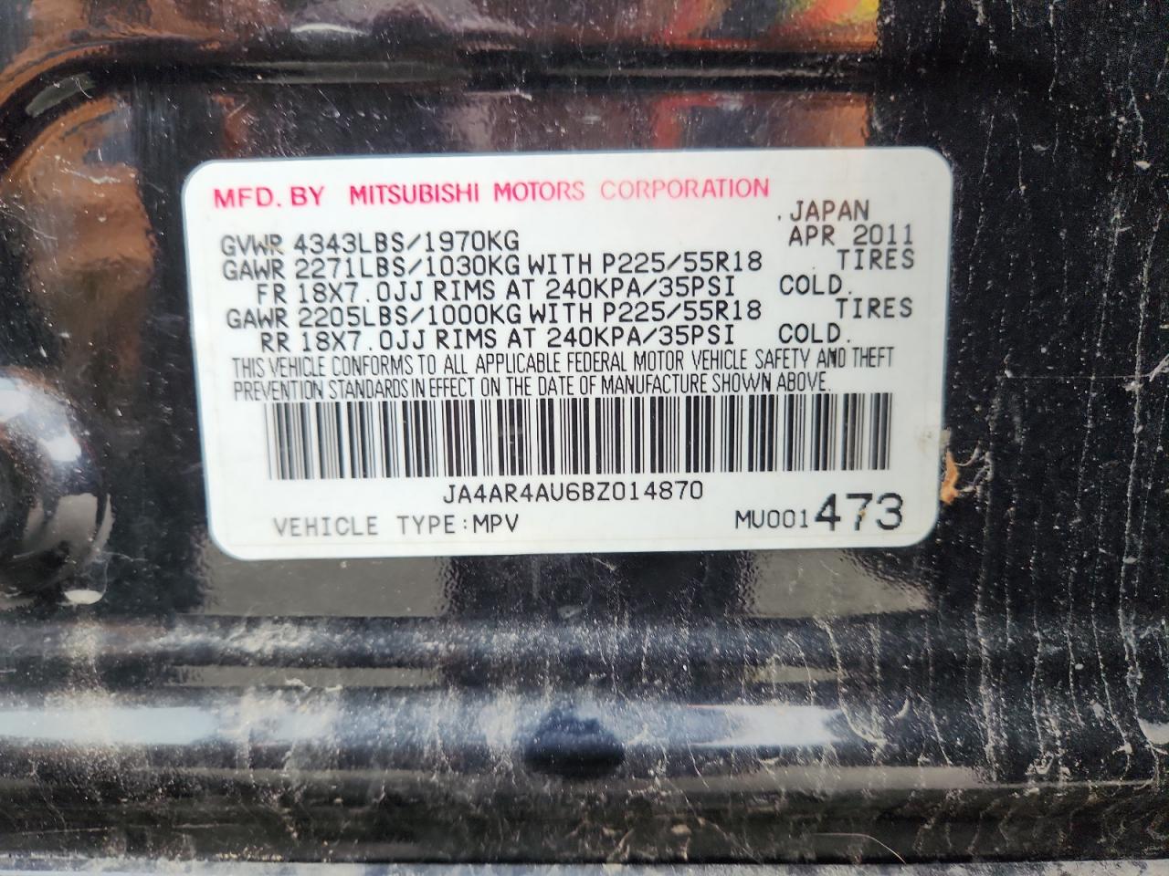 2011 Mitsubishi Outlander Sport Se VIN: JA4AR4AU6BZ014870 Lot: 86597065