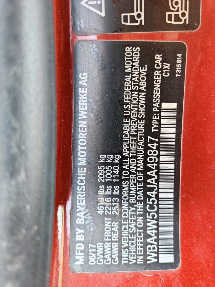 2018 BMW 430Xi VIN: WBA4W5C54JAA49847 Lot: 91001755