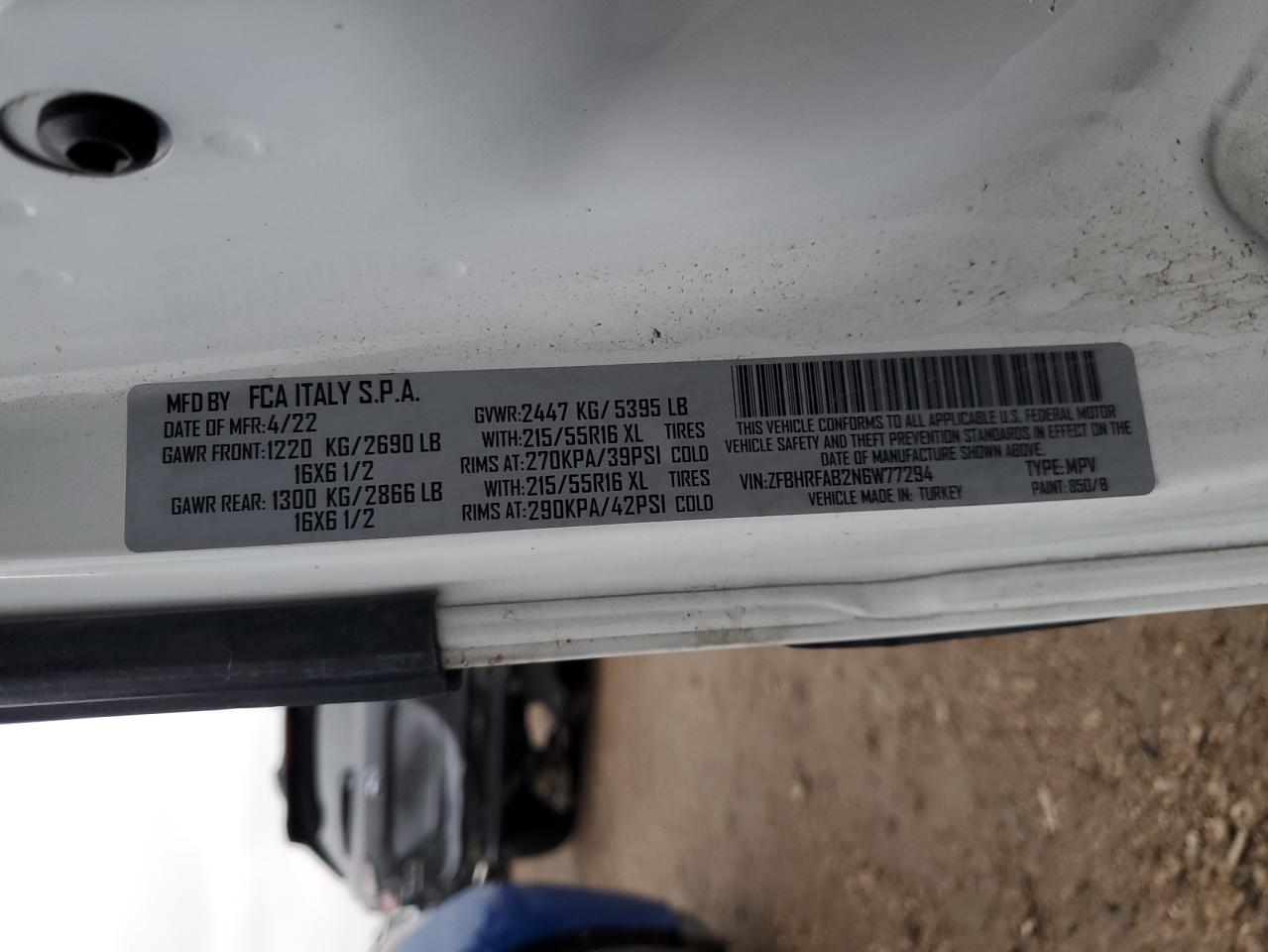 2022 Ram Promaster Delivery Van VIN: ZFBHRFAB2N6W77294 Lot: 93061655