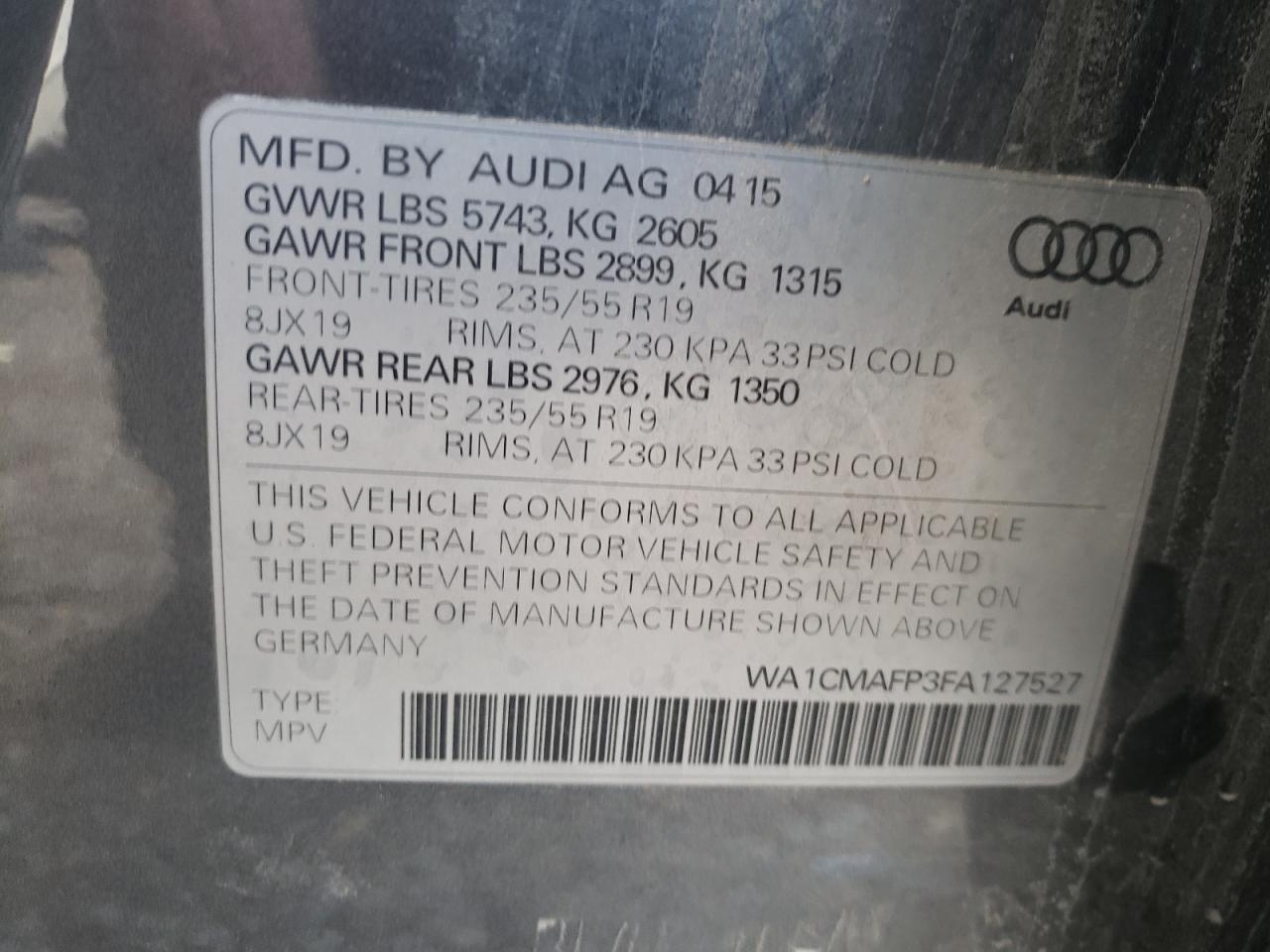 2015 Audi Q5 Tdi Premium Plus VIN: WA1CMAFP3FA127527 Lot: 91002825