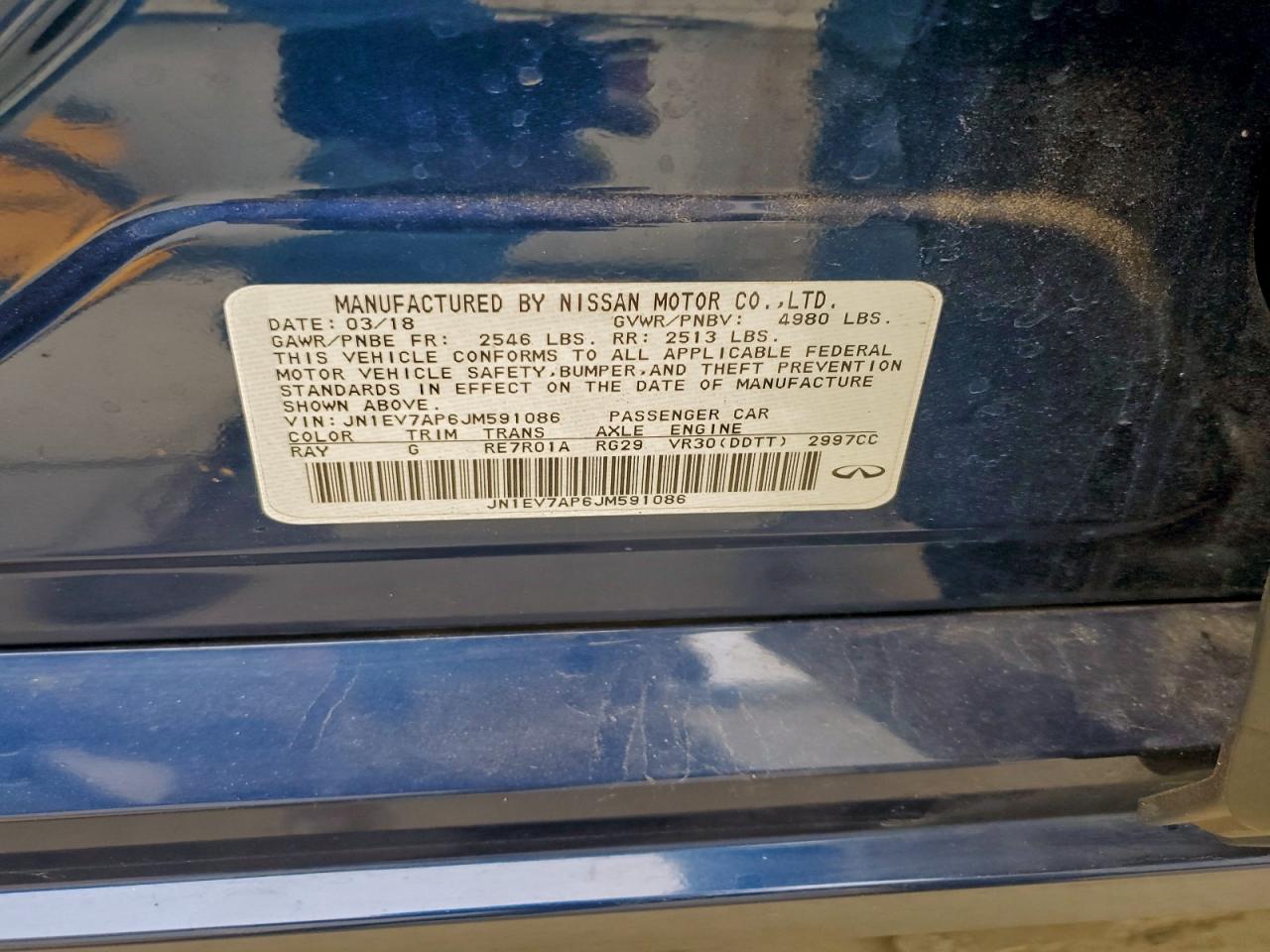 2018 Infiniti Q50 Luxe VIN: JN1EV7AP6JM591086 Lot: 93621445