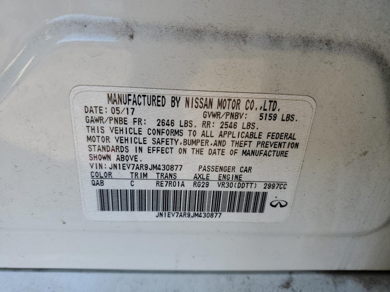 2018 Infiniti Q50 Luxe VIN: JN1EV7AR9JM430877 Lot: 93013655