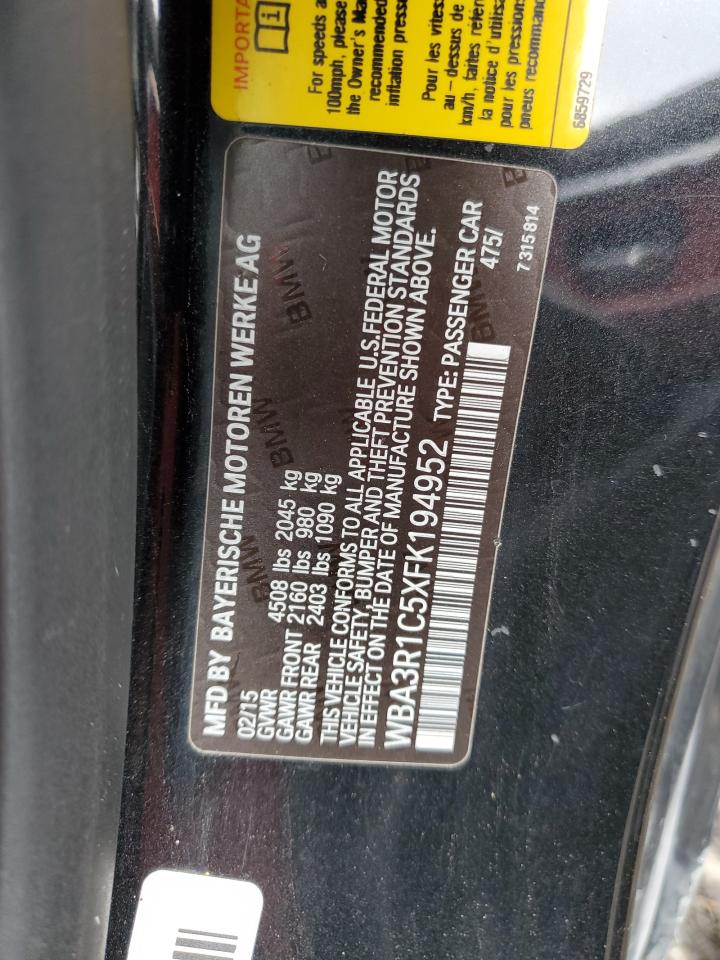 2015 BMW 435 I VIN: WBA3R1C5XFK194952 Lot: 93271625