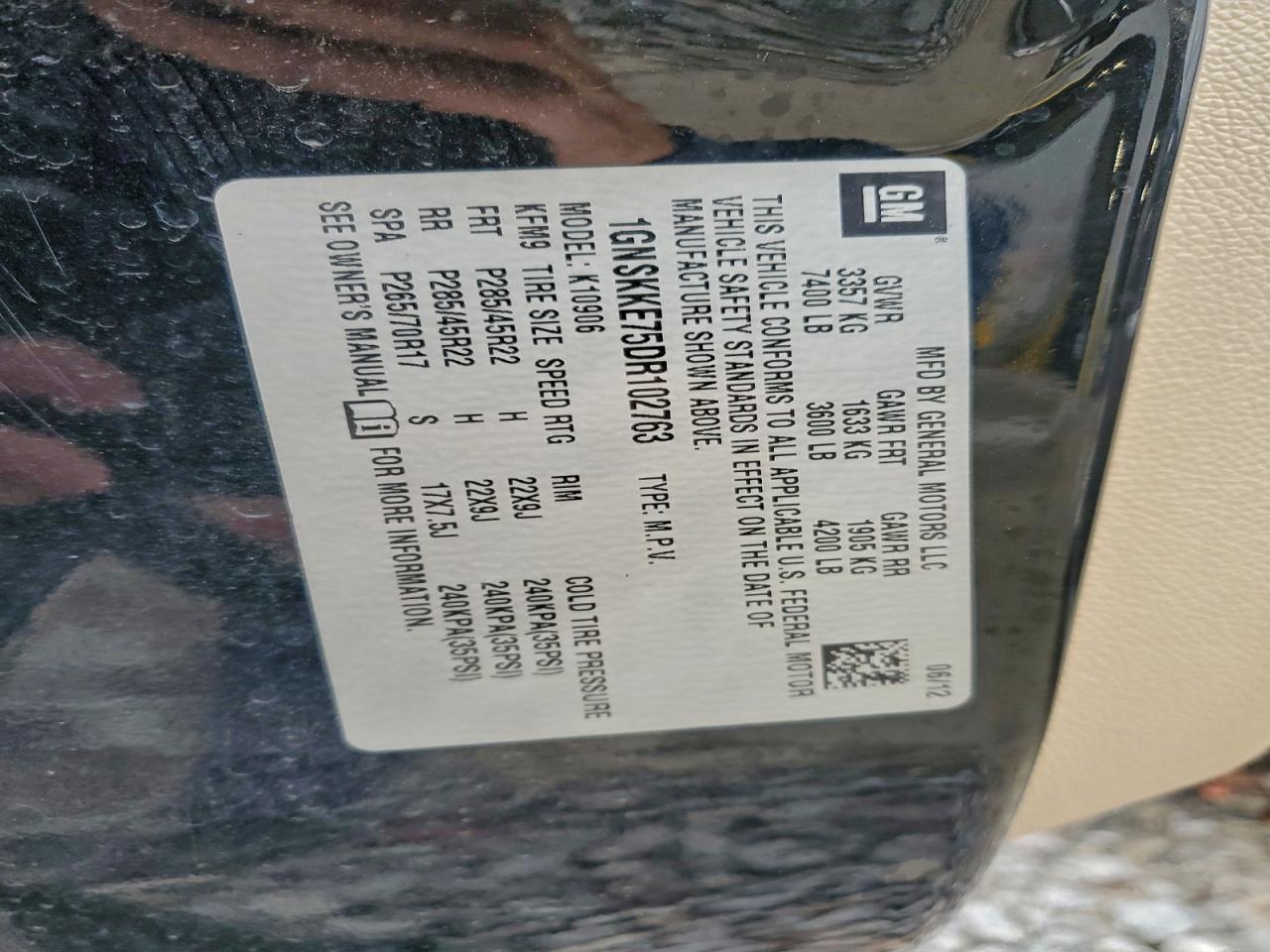 2013 Chevrolet Suburban K1500 Ltz VIN: 1GNSKKE75DR102763 Lot: 93716495