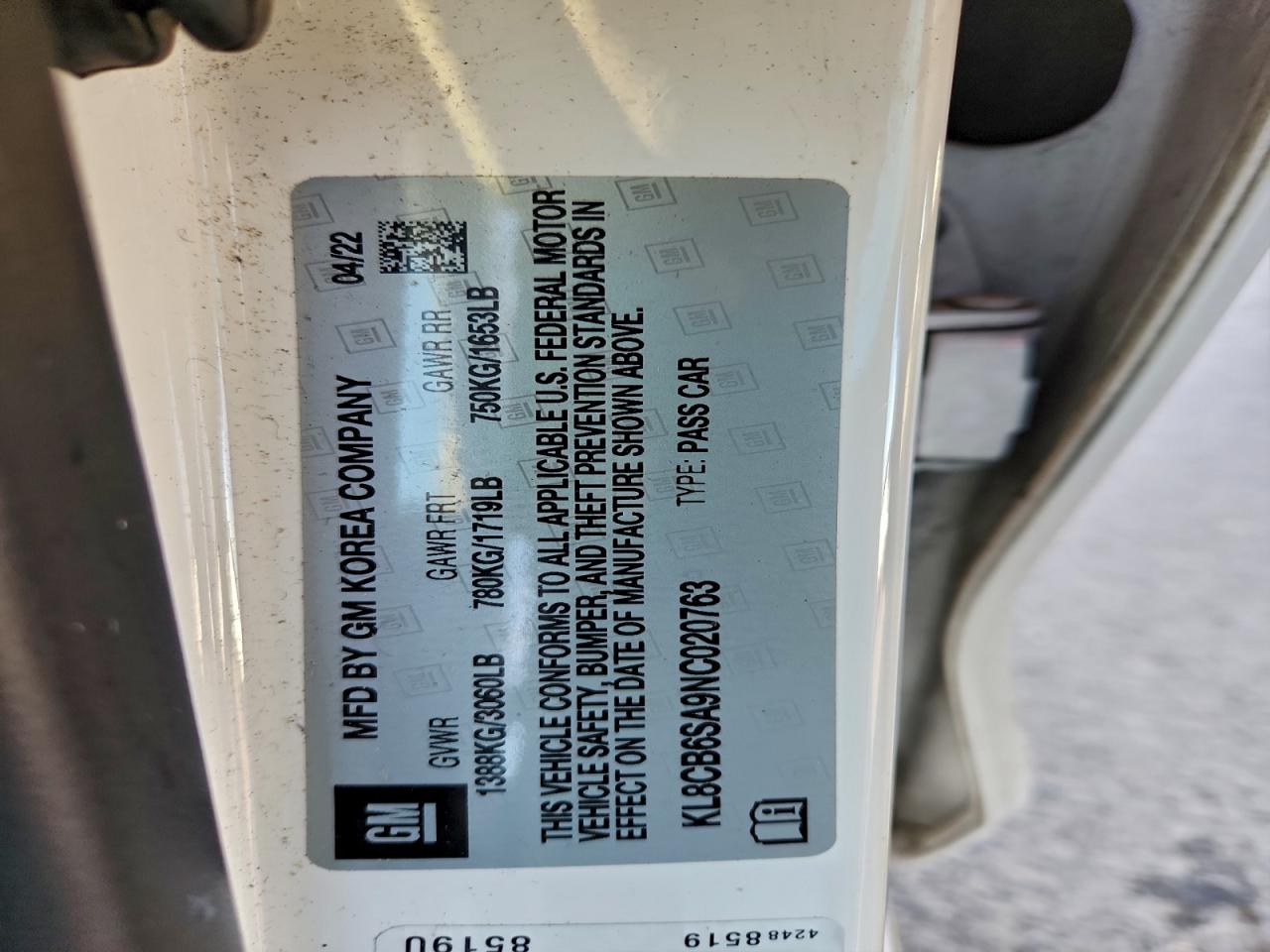 2022 Chevrolet Spark Ls VIN: KL8CB6SA9NC020763 Lot: 93166245