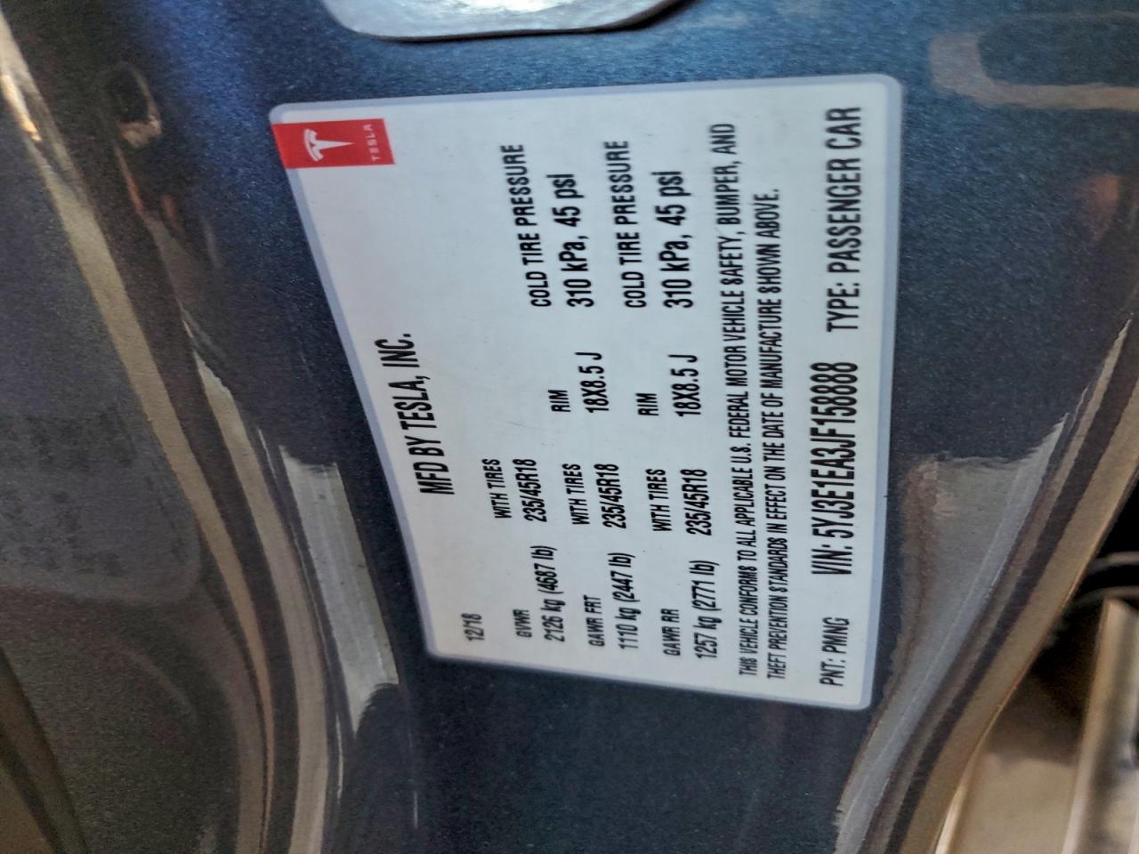 2018 Tesla Model 3 VIN: 5YJ3E1EA3JF158888 Lot: 94752445