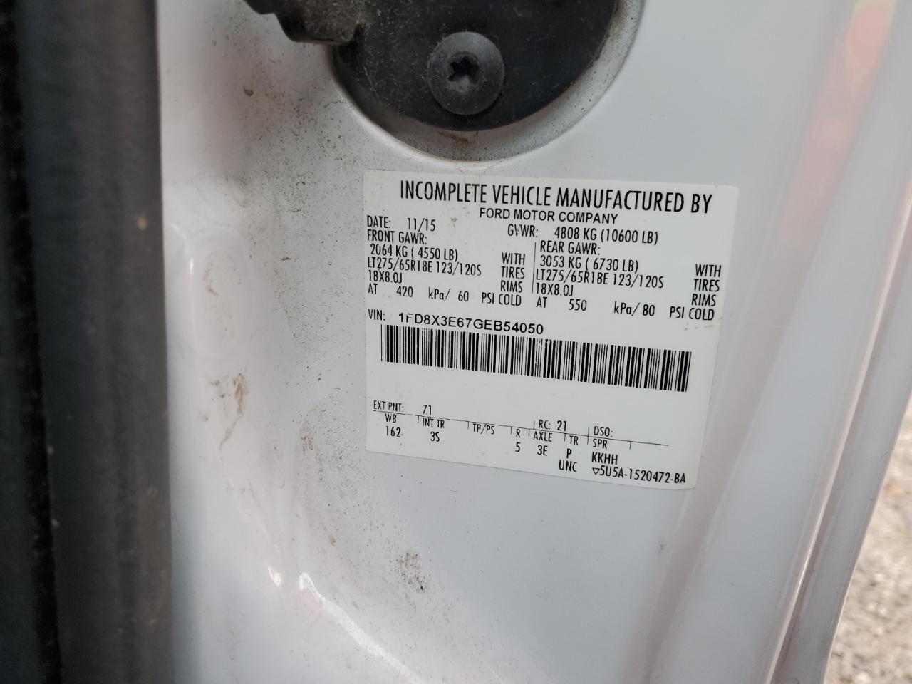 2016 Ford F350 Super Duty VIN: 1FD8X3E67GEB54050 Lot: 92025025