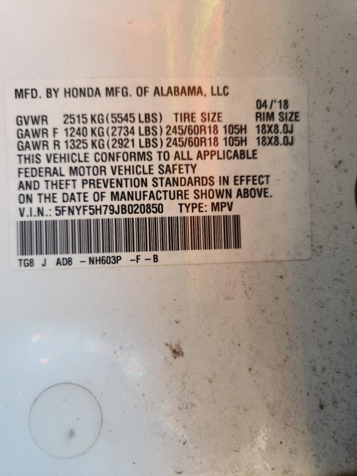 2018 Honda Pilot Exln VIN: 5FNYF5H79JB020850 Lot: 91688295