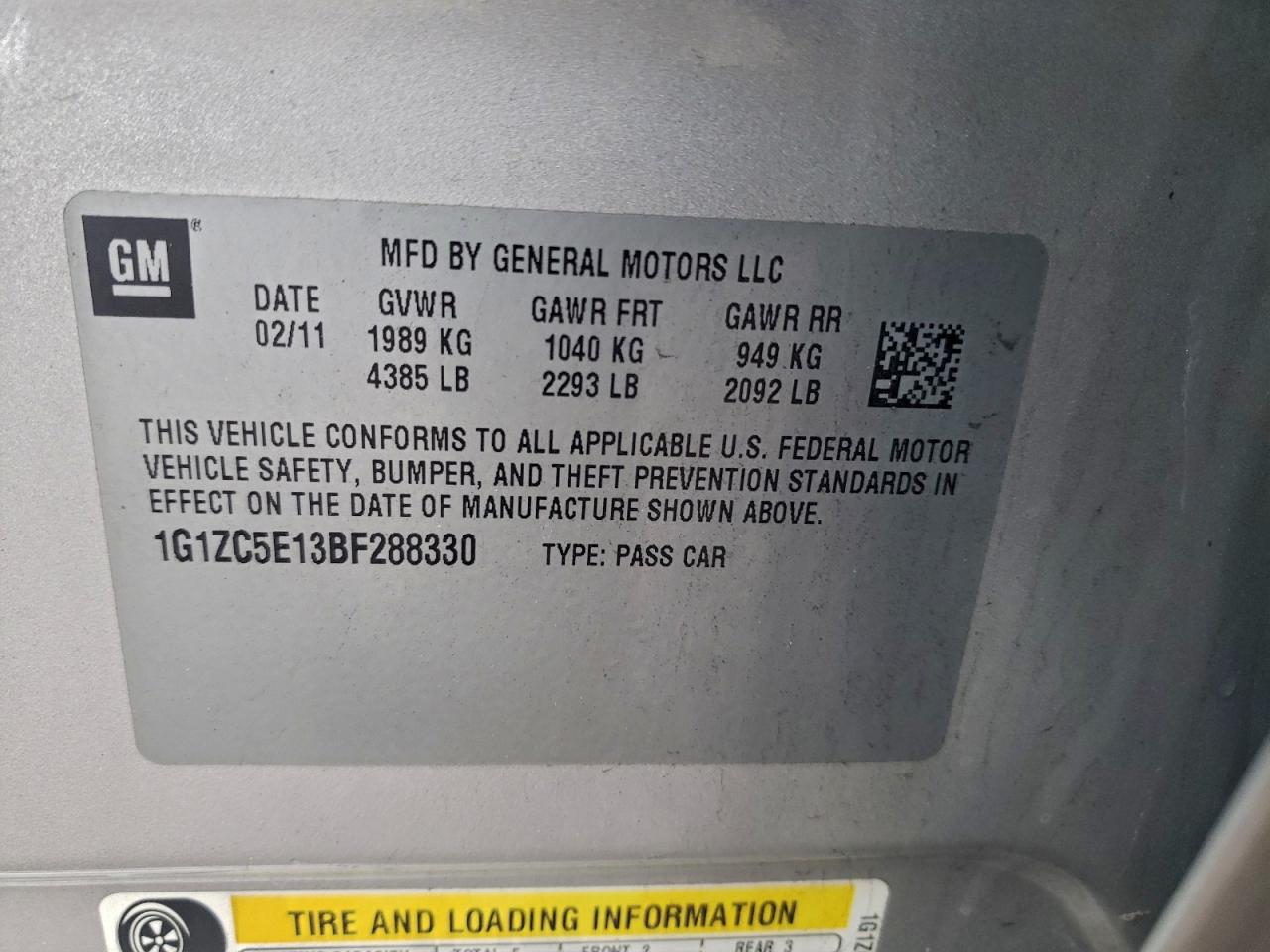 2011 Chevrolet Malibu 1Lt VIN: 1G1ZC5E13BF288330 Lot: 94405915