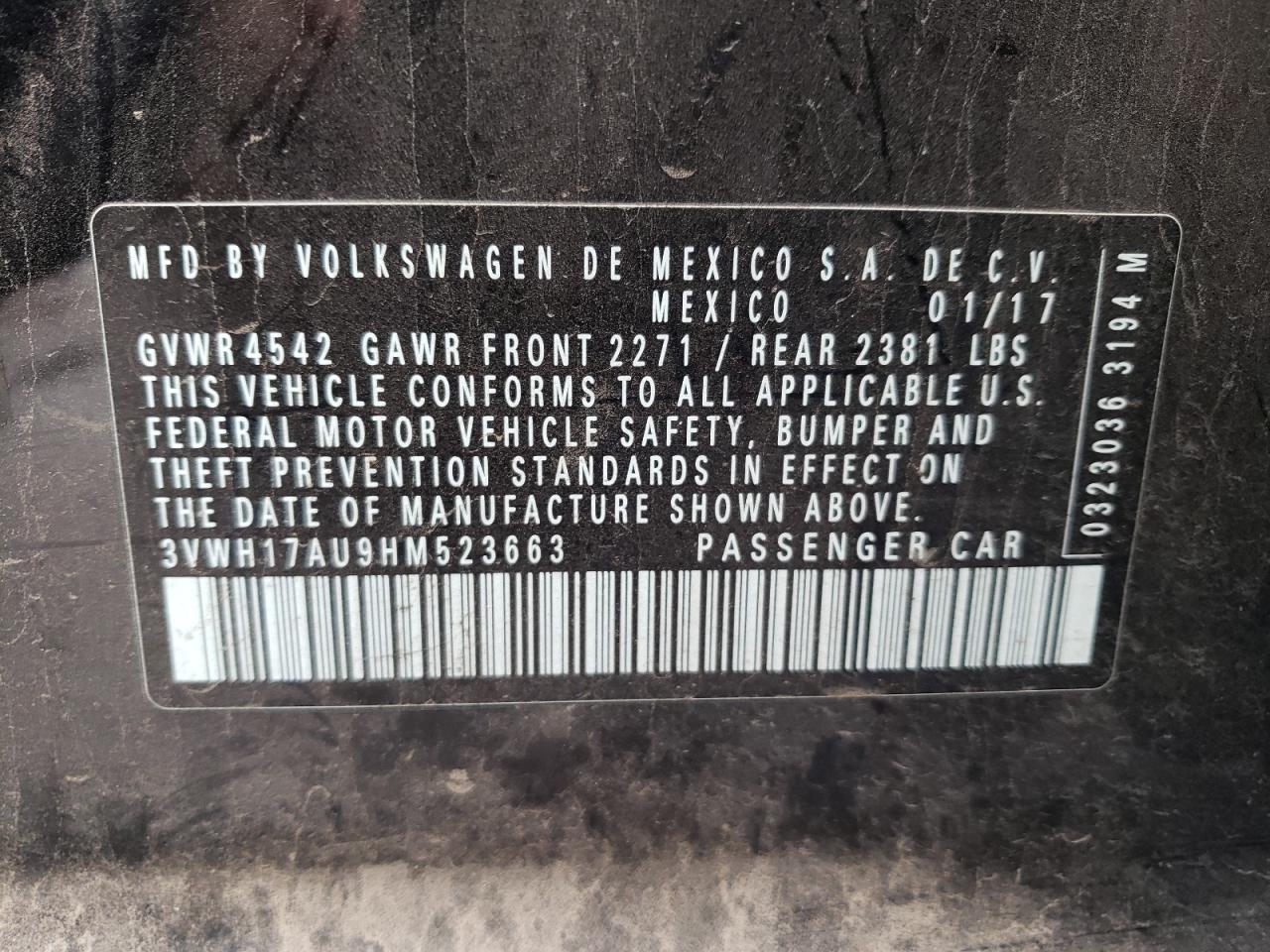 2017 Volkswagen Golf Alltrack S VIN: 3VWH17AU9HM523663 Lot: 93058885