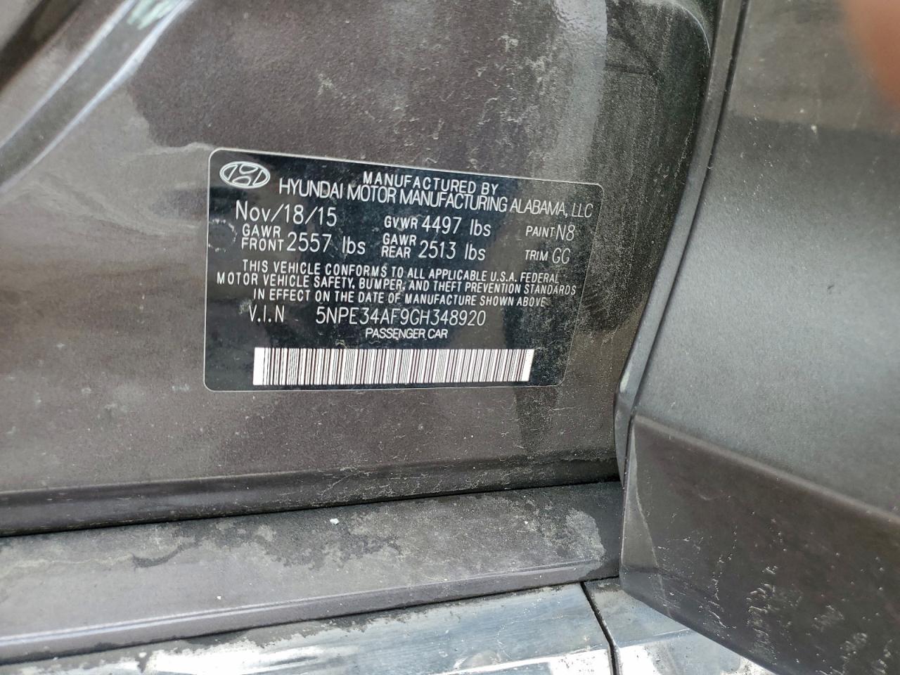 2016 Hyundai Sonata Sport VIN: 5NPE34AF9GH348920 Lot: 93897825