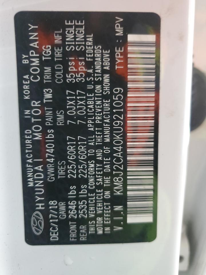 2019 Hyundai Tucson Se VIN: KM8J2CA40KU921059 Lot: 90969975