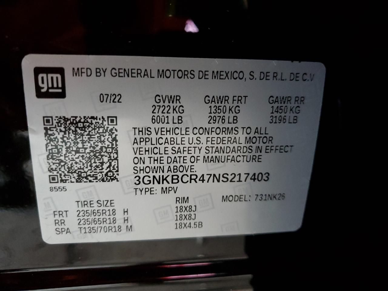 2022 Chevrolet Blazer 2Lt VIN: 3GNKBCR47NS217403 Lot: 92635475