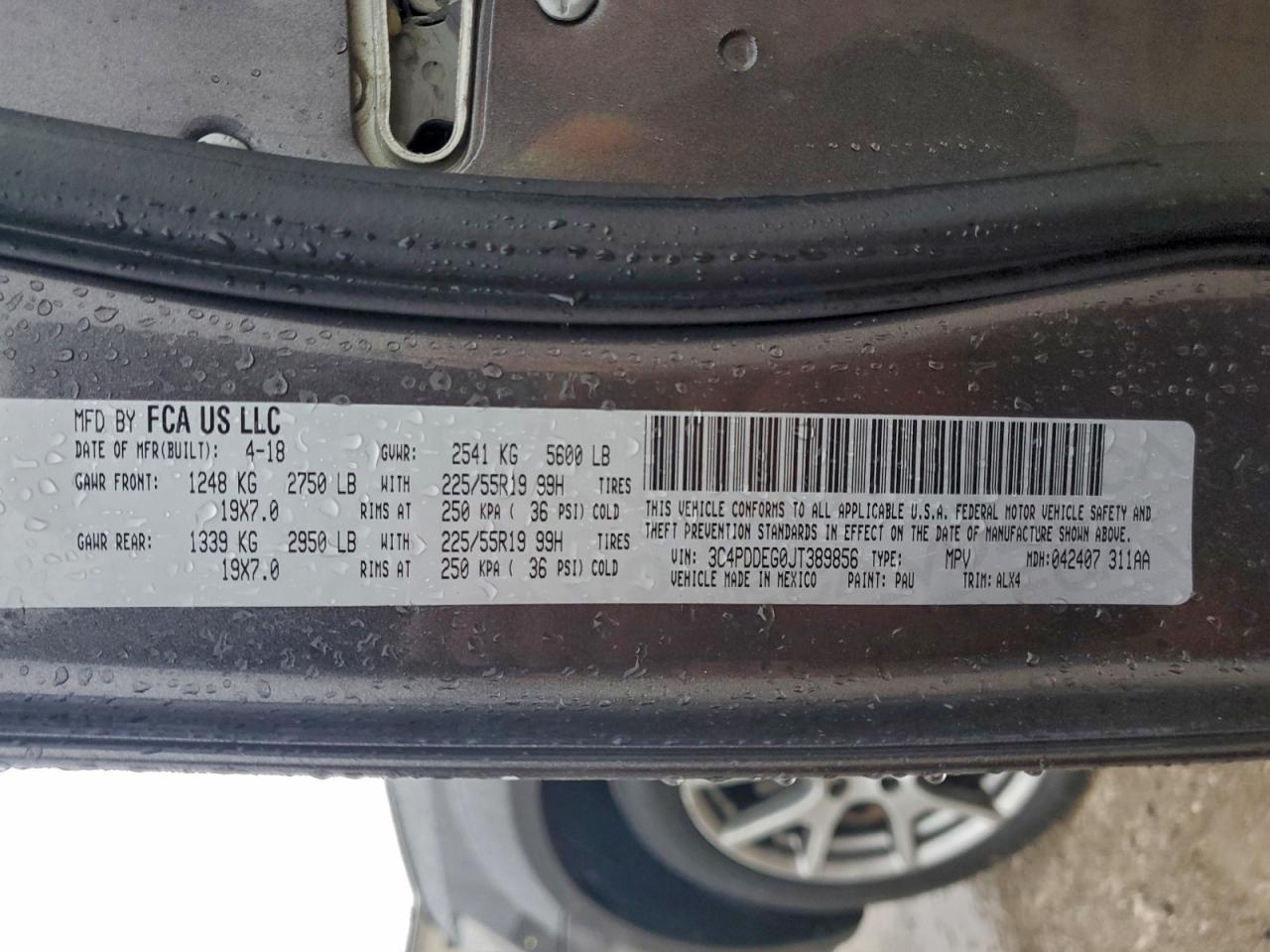 2018 Dodge Journey Gt VIN: 3C4PDDEG0JT389856 Lot: 94186505