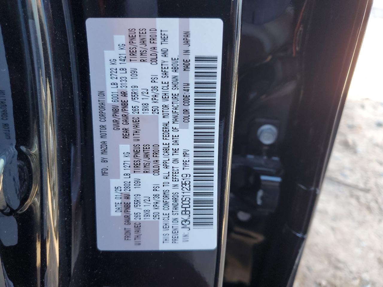 2025 Mazda Cx-70 Preferred VIN: JM3KJBHD0S1123519 Lot: 91526405