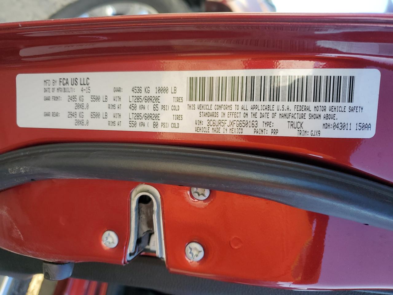 2015 Ram 2500 Laramie VIN: 3C6UR5FJXFG650163 Lot: 92254105