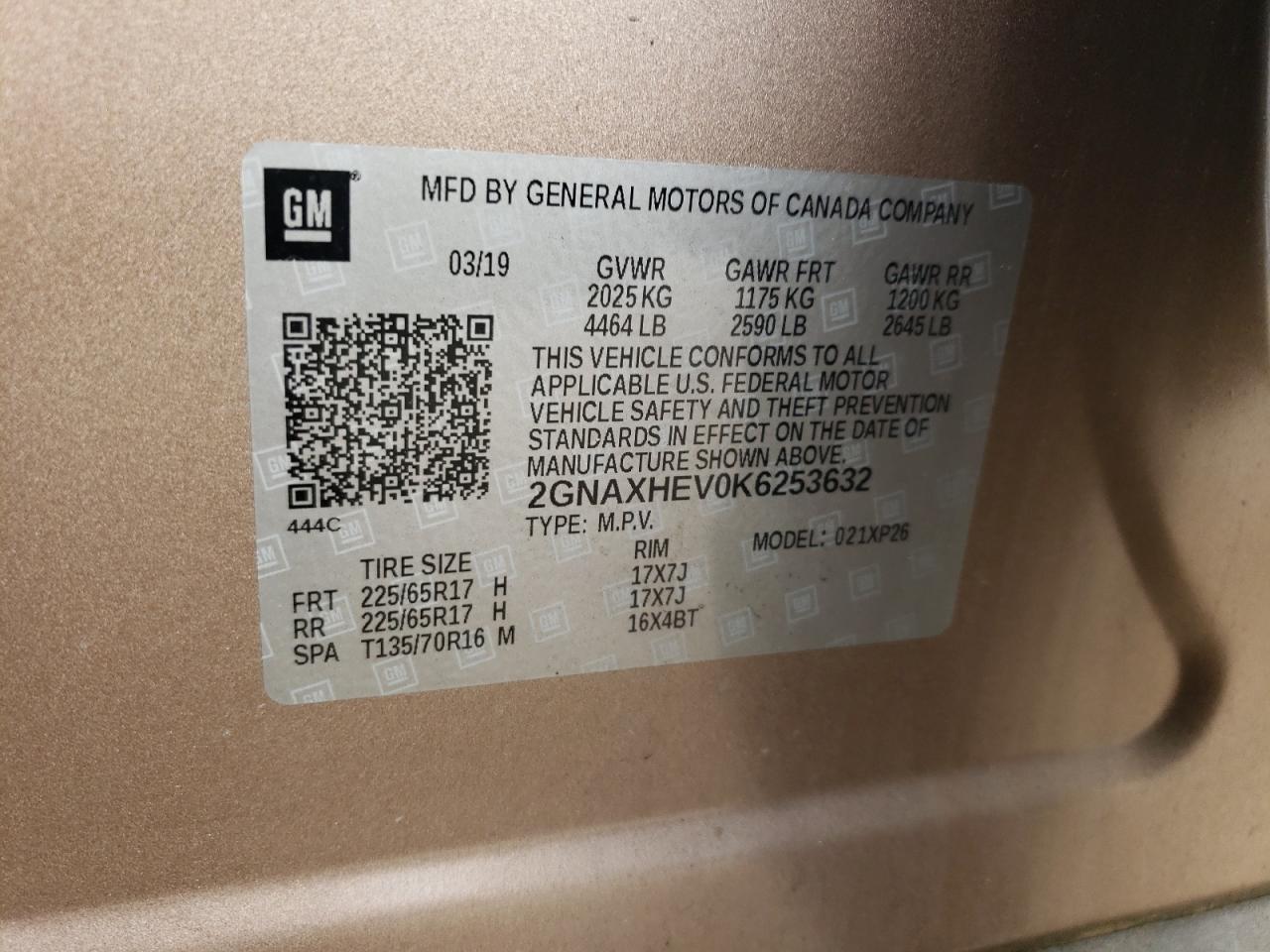 2019 Chevrolet Equinox Ls VIN: 2GNAXHEV0K6253632 Lot: 91502735