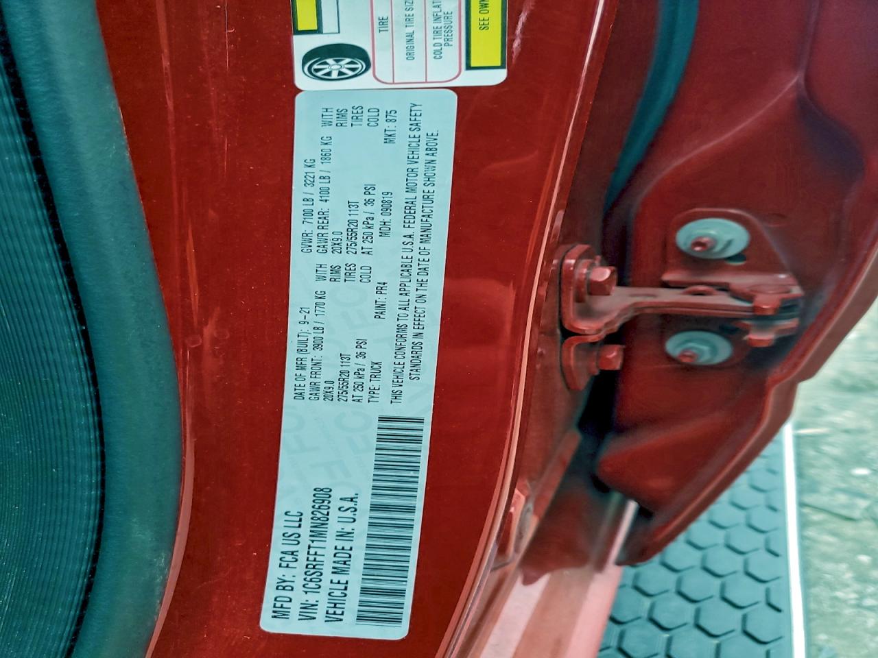 2021 Ram 1500 Big Horn/Lone Star VIN: 1C6SRFFT1MN826908 Lot: 94119405