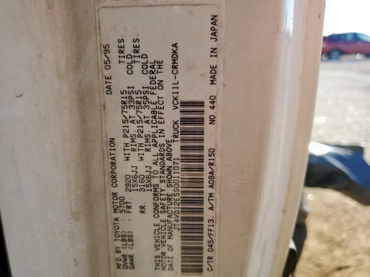 1995 Toyota T100 Xtracab VIN: JT4VD12E5S0011071 Lot: 91099355