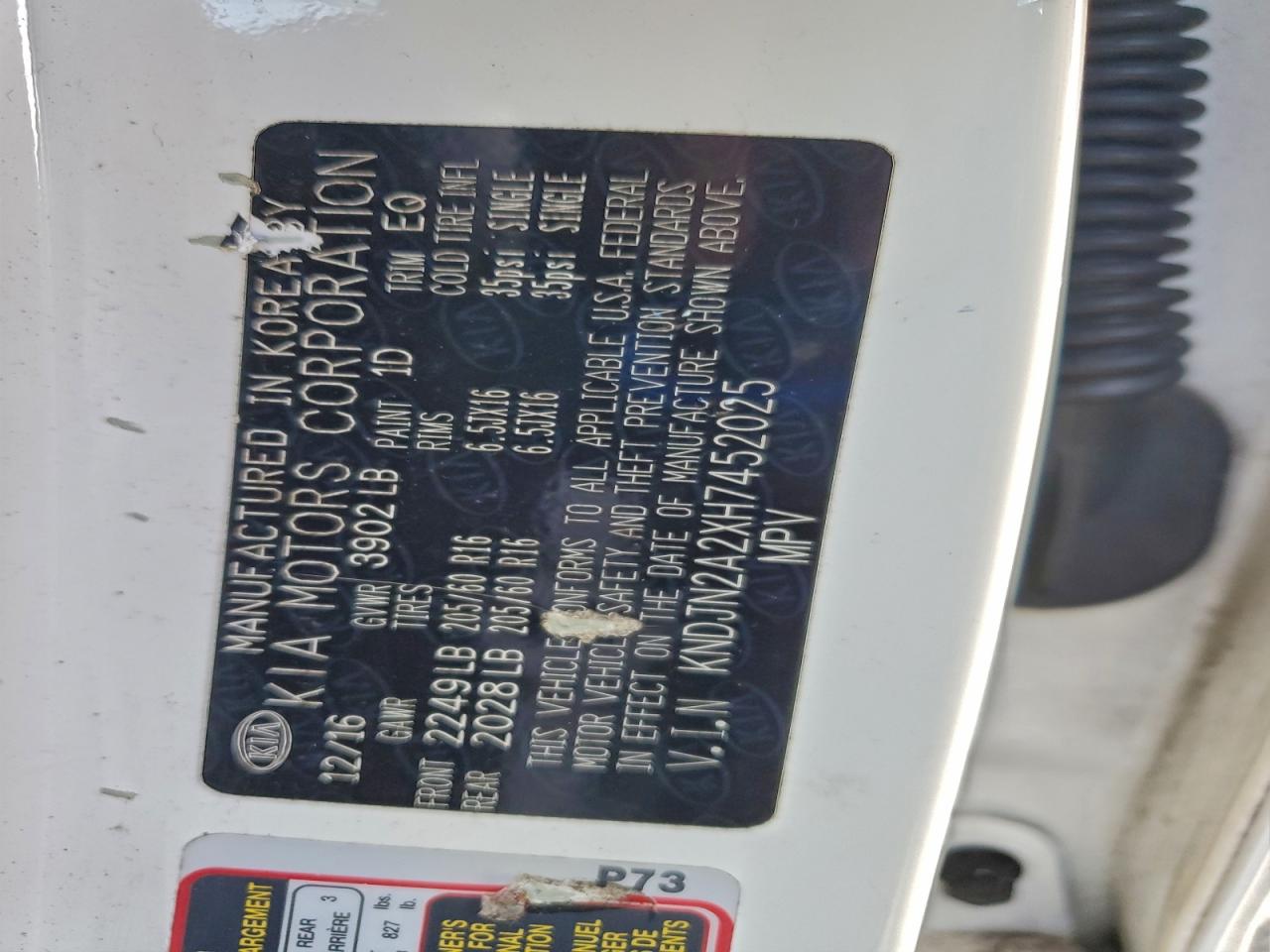 2017 Kia Soul VIN: KNDJN2A2XH7452025 Lot: 94685925