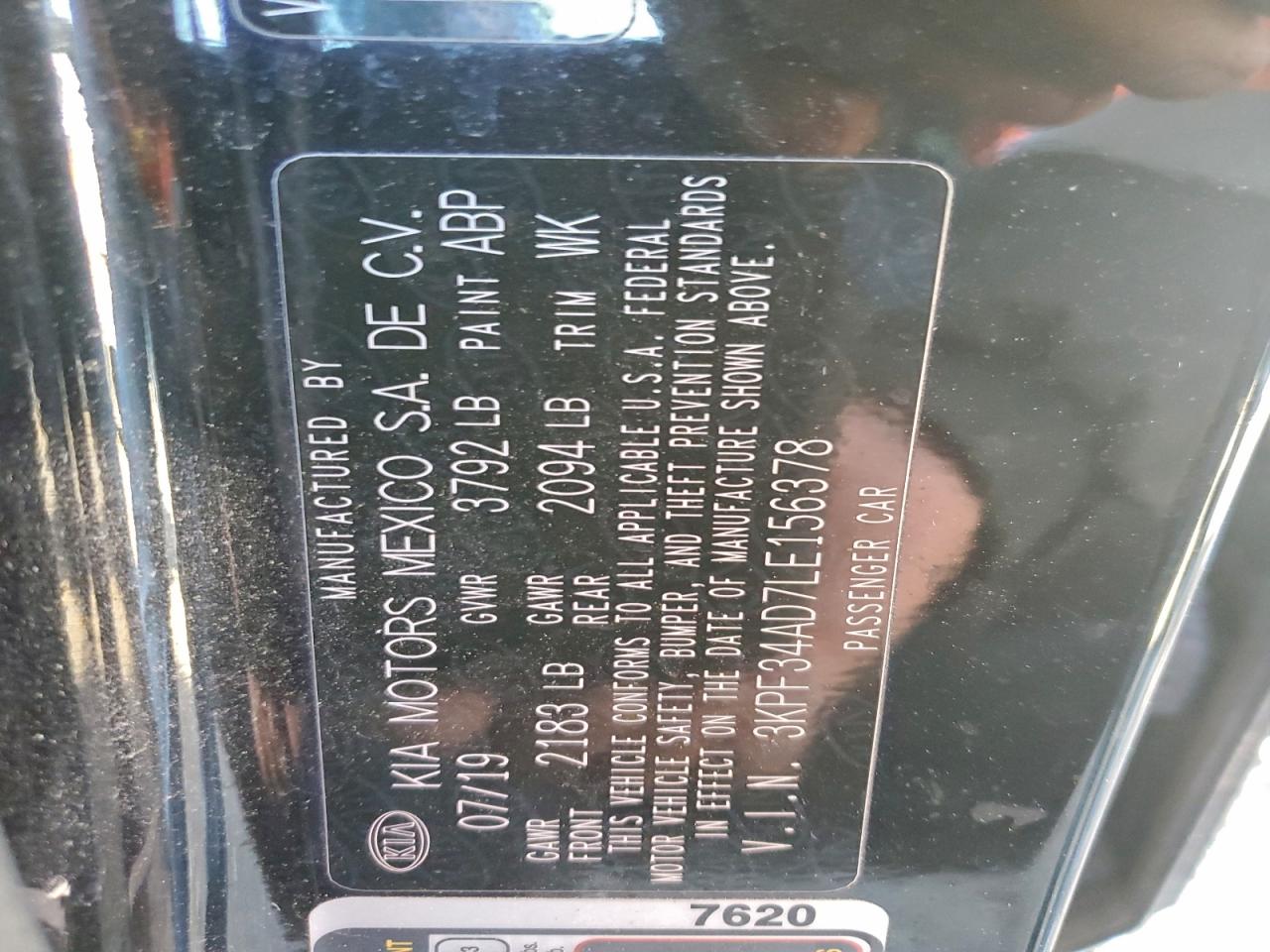 2020 Kia Forte Gt Line VIN: 3KPF34AD7LE156378 Lot: 93251955