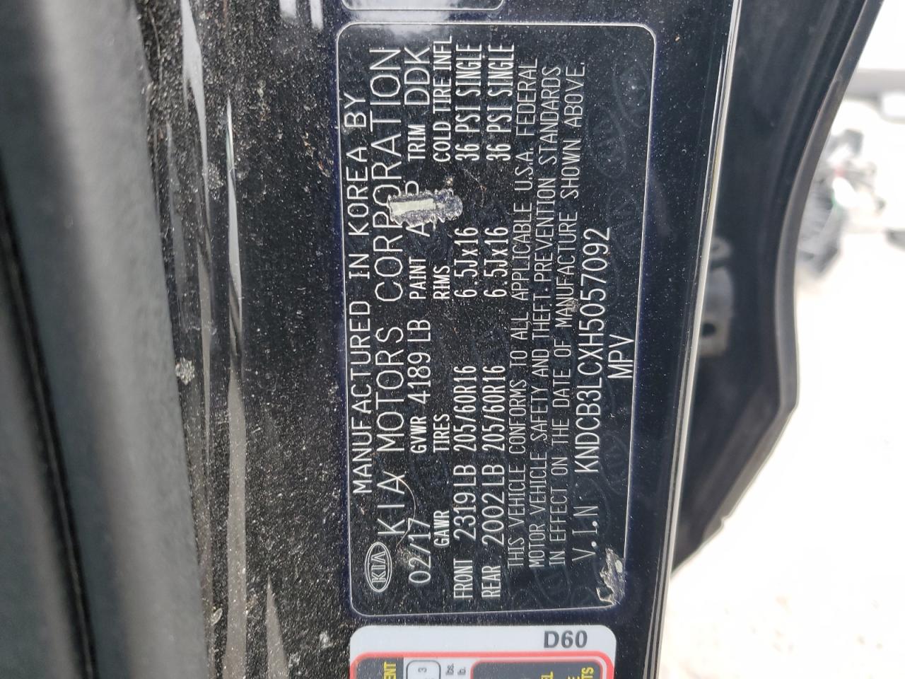 2017 Kia Niro Fe VIN: KNDCB3LCXH5057092 Lot: 92331005