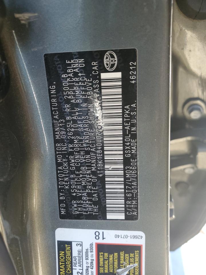 2013 Toyota Avalon Base VIN: 4T1BK1EB4DU072297 Lot: 92748555