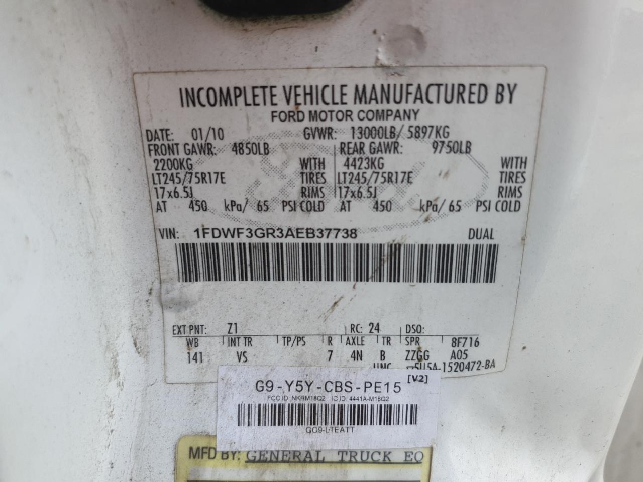 2010 Ford F350 Super Duty VIN: 1FDWF3GR3AEB37738 Lot: 91605655