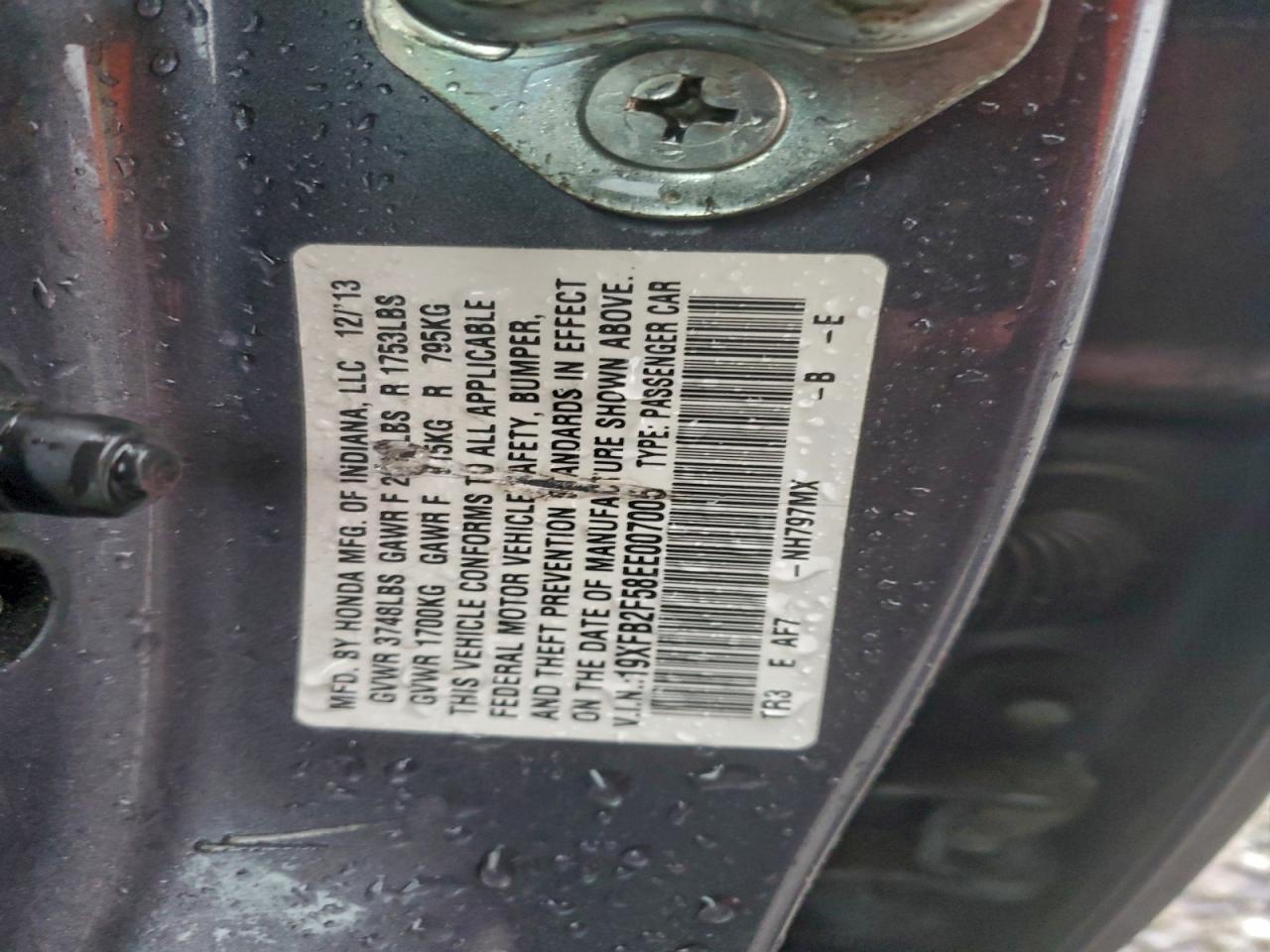 2014 Honda Civic Lx VIN: 19XFB2F58EE007005 Lot: 94307295