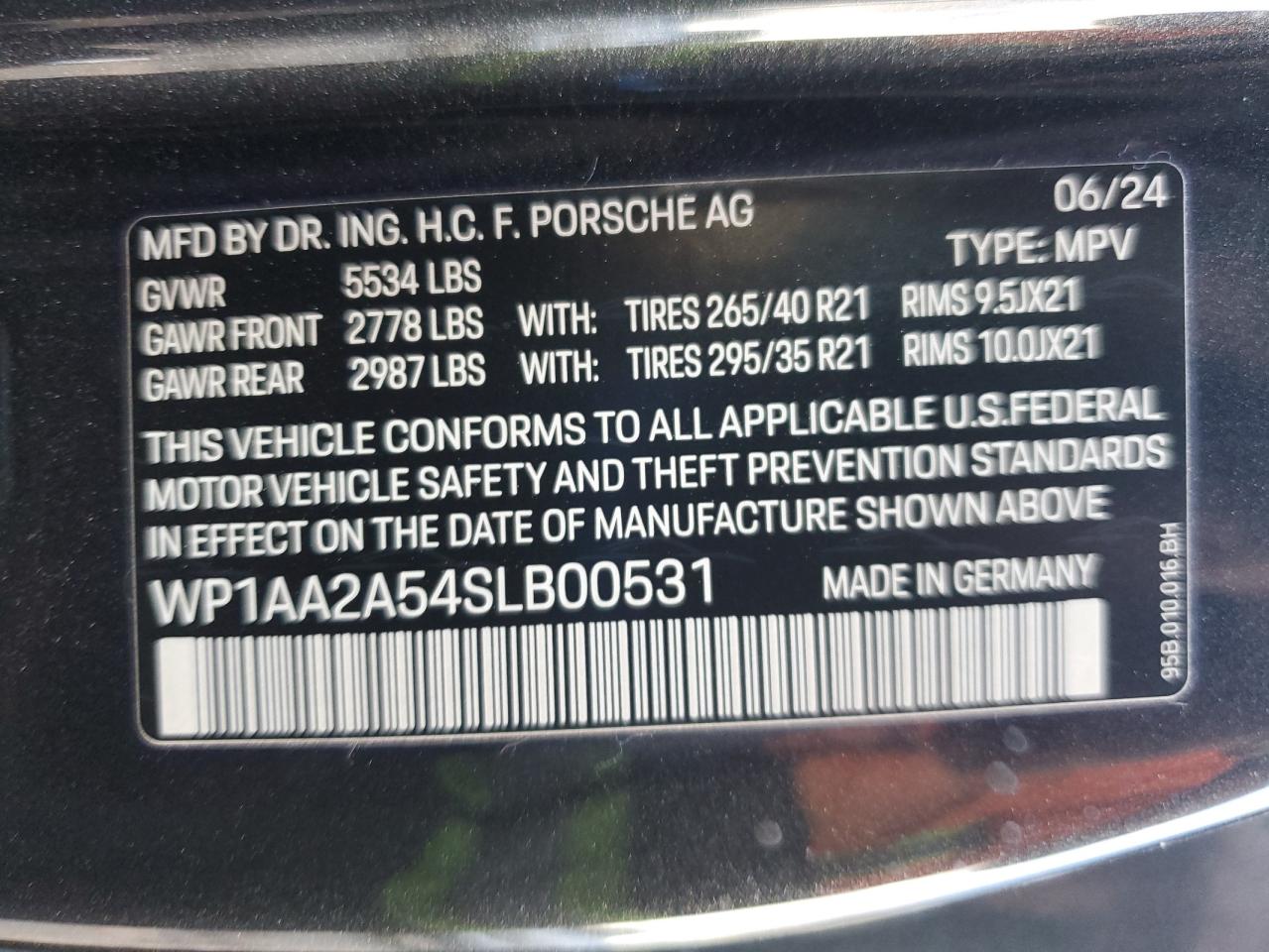 2025 Porsche Macan Base VIN: WP1AA2A54SLB00531 Lot: 92824225