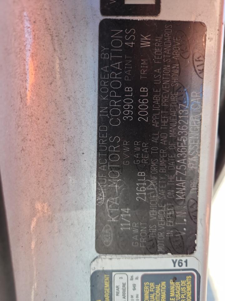 2015 Kia Forte Sx VIN: KNAFZ5A36F5362137 Lot: 93337165