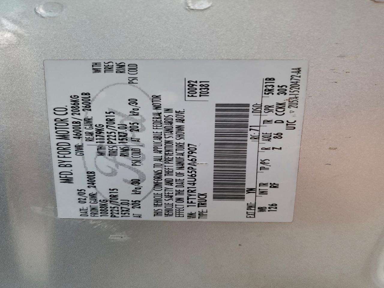 2005 Ford Ranger Super Cab VIN: 1FTYR14U65PA67907 Lot: 94163265