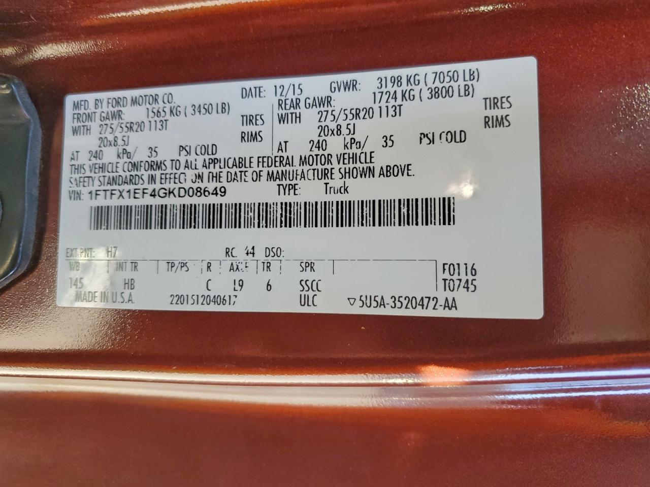 2016 Ford F150 Super Cab VIN: 1FTFX1EF4GKD08649 Lot: 93891105