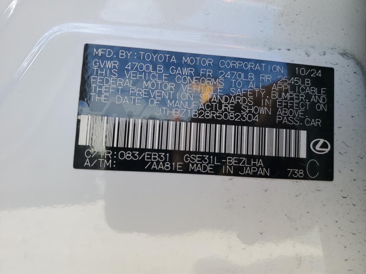 2024 Lexus Is 350 F Sport Design VIN: JTHBZ1B28R5082304 Lot: 91641745