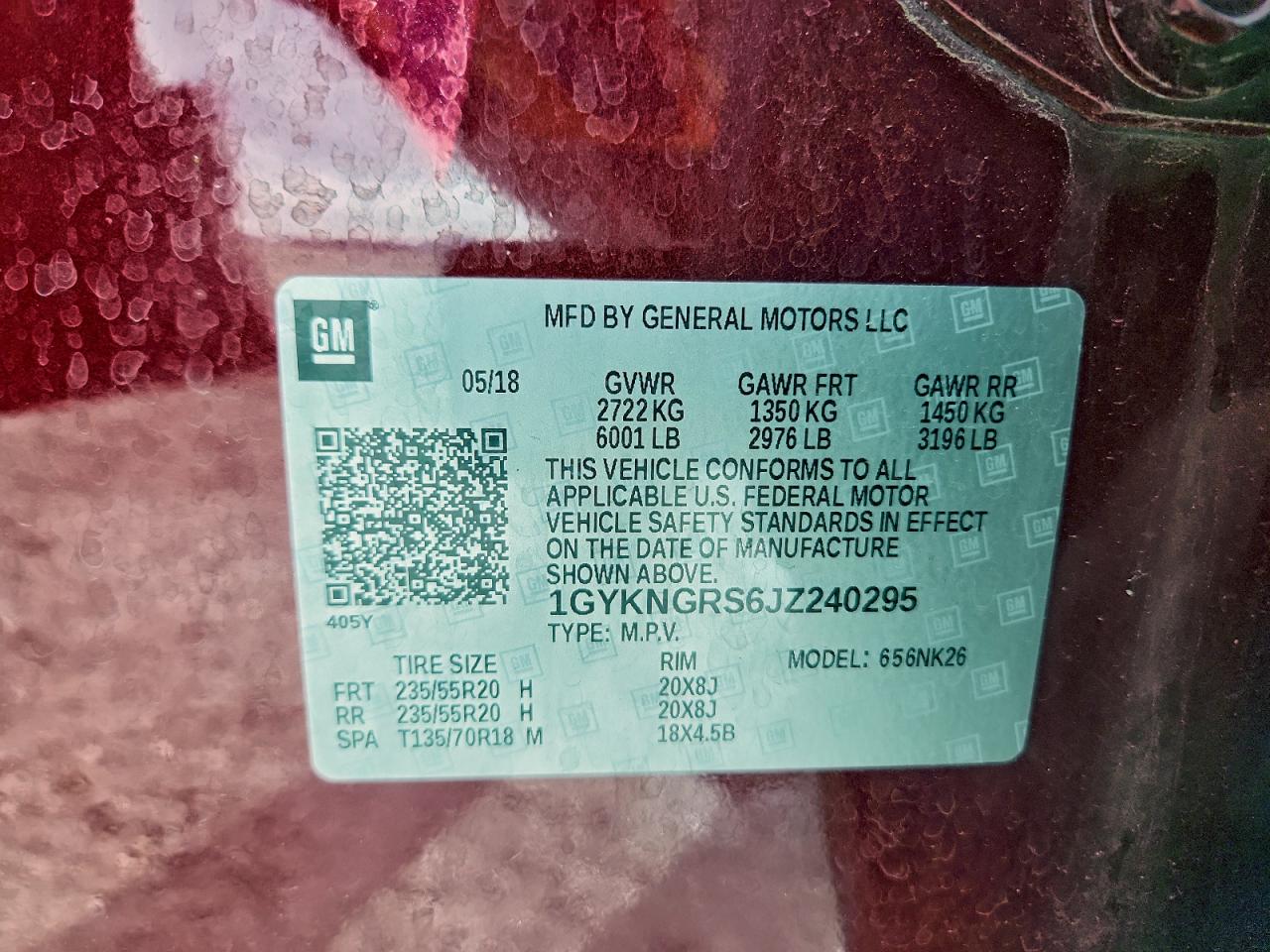 2018 Cadillac Xt5 Platinum VIN: 1GYKNGRS6JZ240295 Lot: 94040505