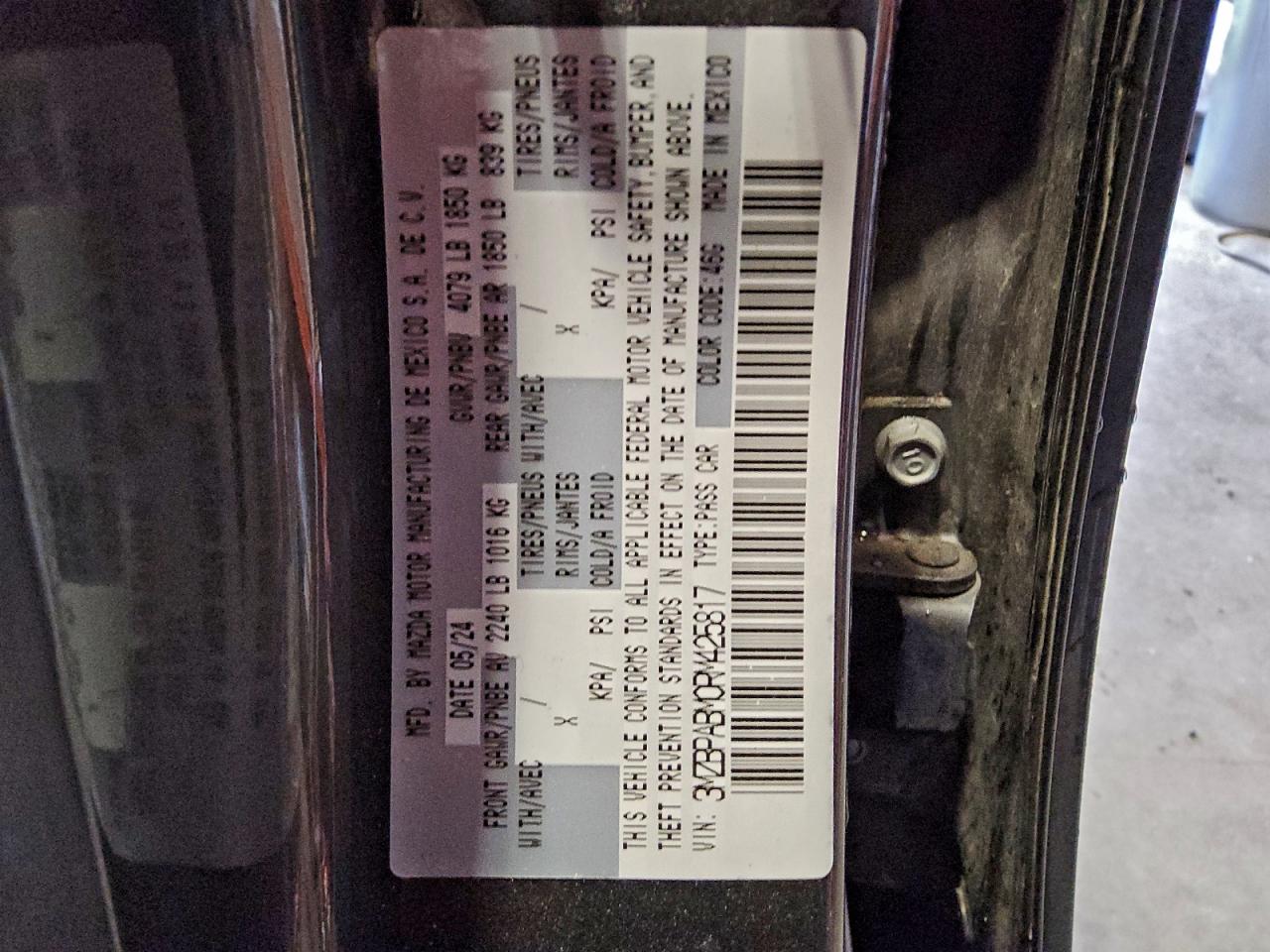 2024 Mazda 3 Select Sport VIN: 3MZBPABM0RM425817 Lot: 94493815