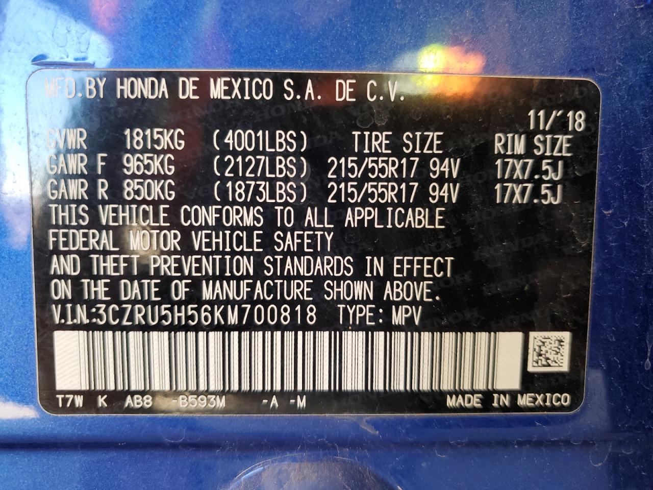 2019 Honda Hr-V Ex VIN: 3CZRU5H56KM700818 Lot: 91330365