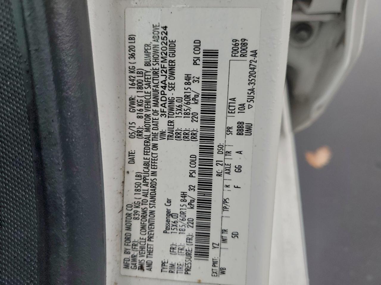 2015 Ford Fiesta S VIN: 3FADP4AJ2FM202524 Lot: 94731675