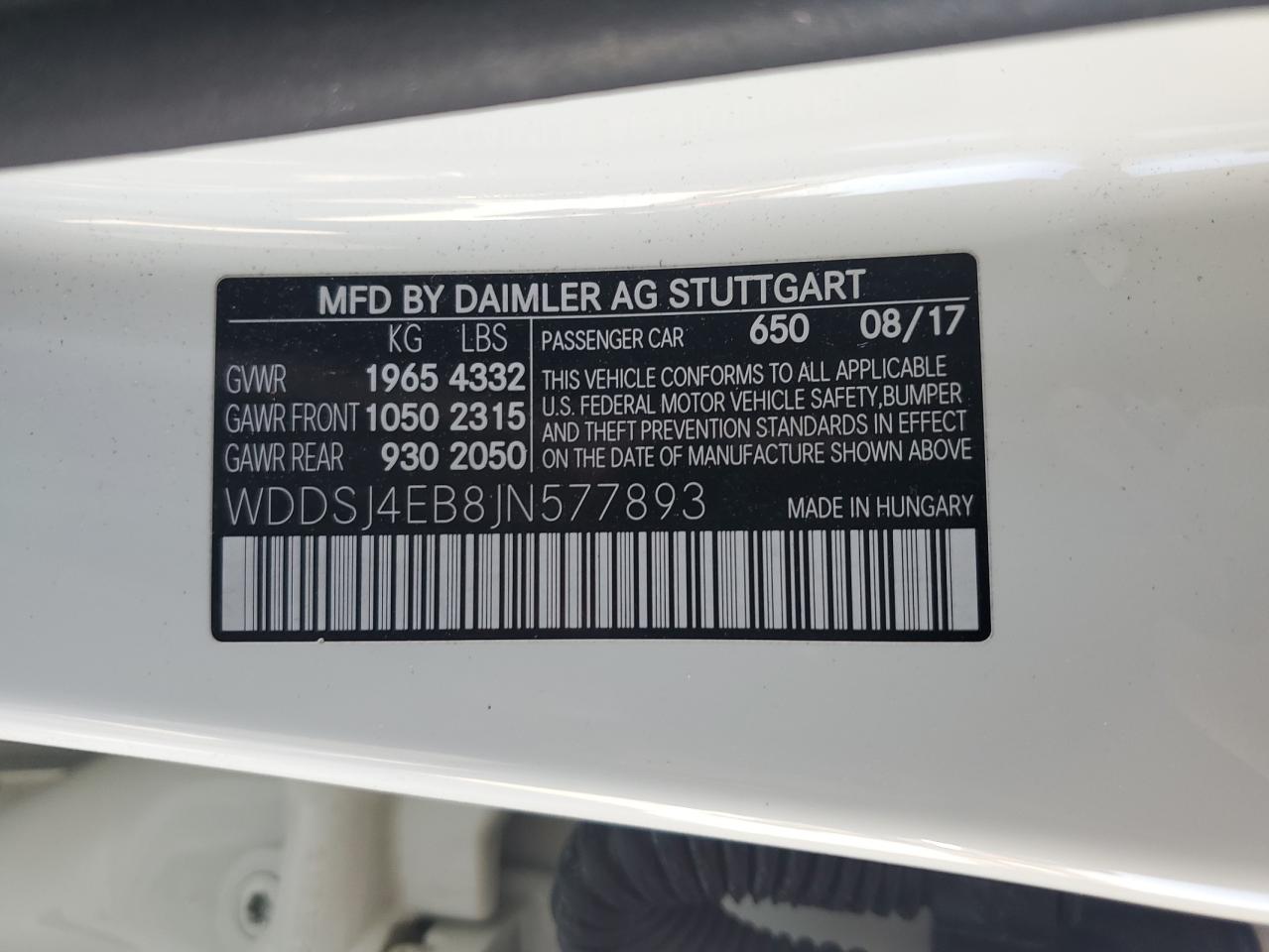 2018 Mercedes-Benz Cla 250 VIN: WDDSJ4EB8JN577893 Lot: 91635995