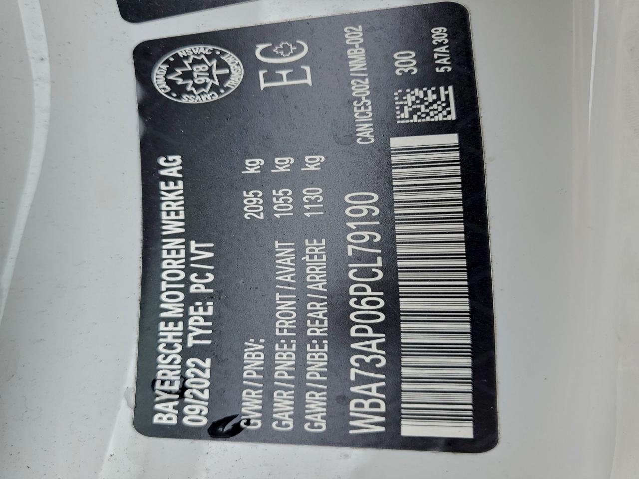 2023 BMW 430Xi VIN: WBA73AP06PCL79190 Lot: 94023185